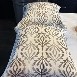 Ethan Allen Leather Square Pillow 22 X 21 in Cream Gray Taupe Feather/Down